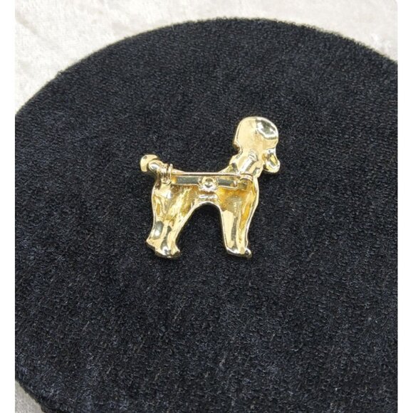 Vintage Womens Gold Tone Green and Red Rhinestones Poodle Brooch - Picture 3 of 3